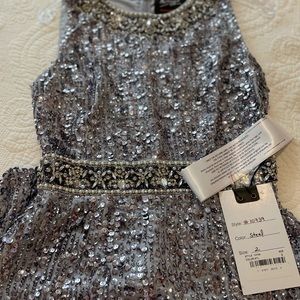 NWT MACDUGGAL COLUMN MIDI DRESS - STEEL BLUE SIZE2